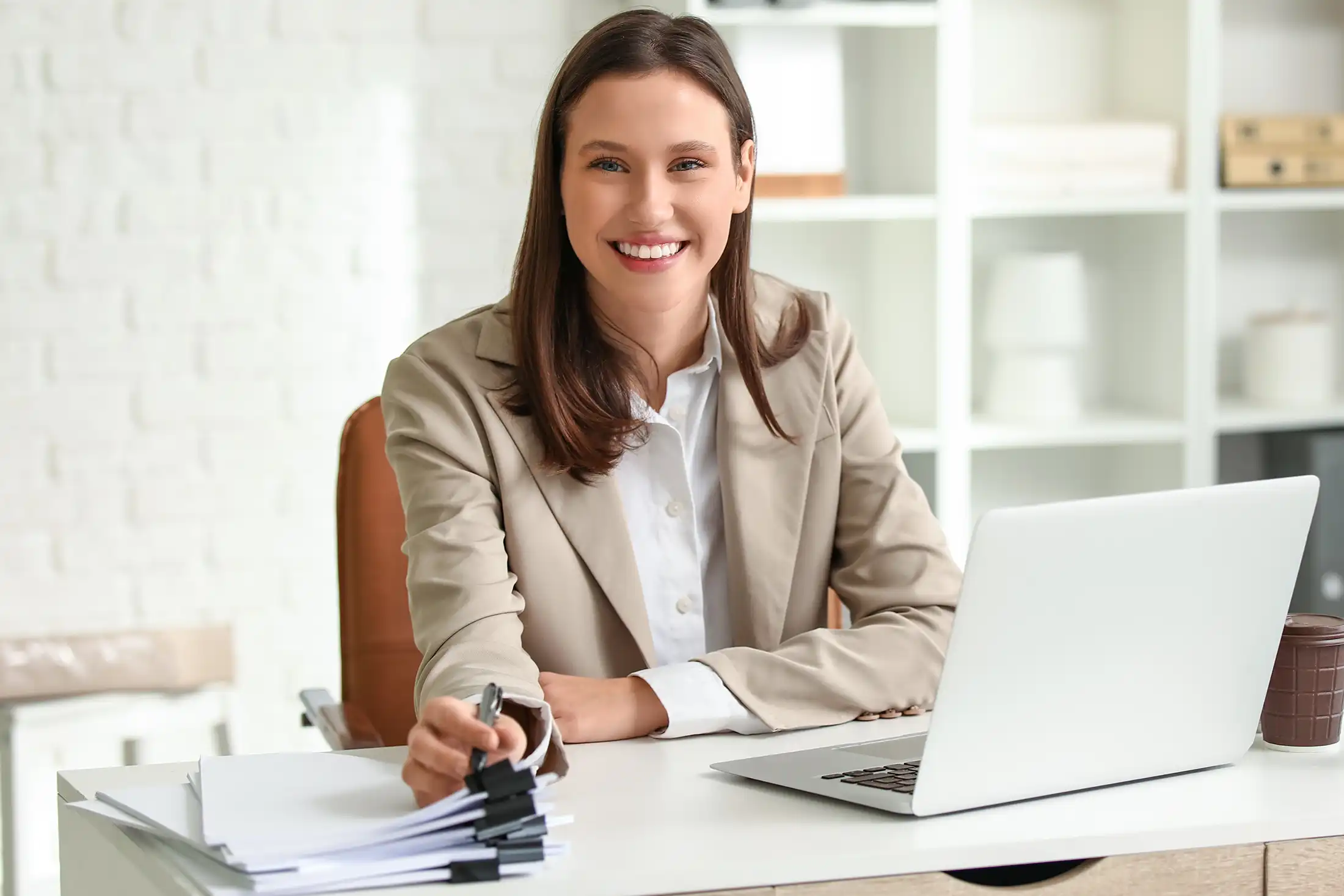 working at desk in office