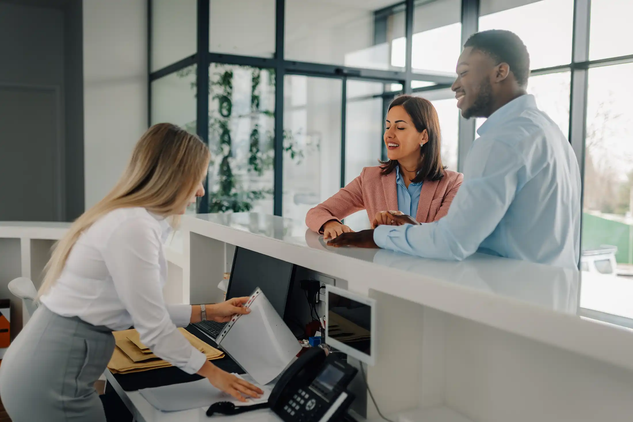 receptionist at office desk