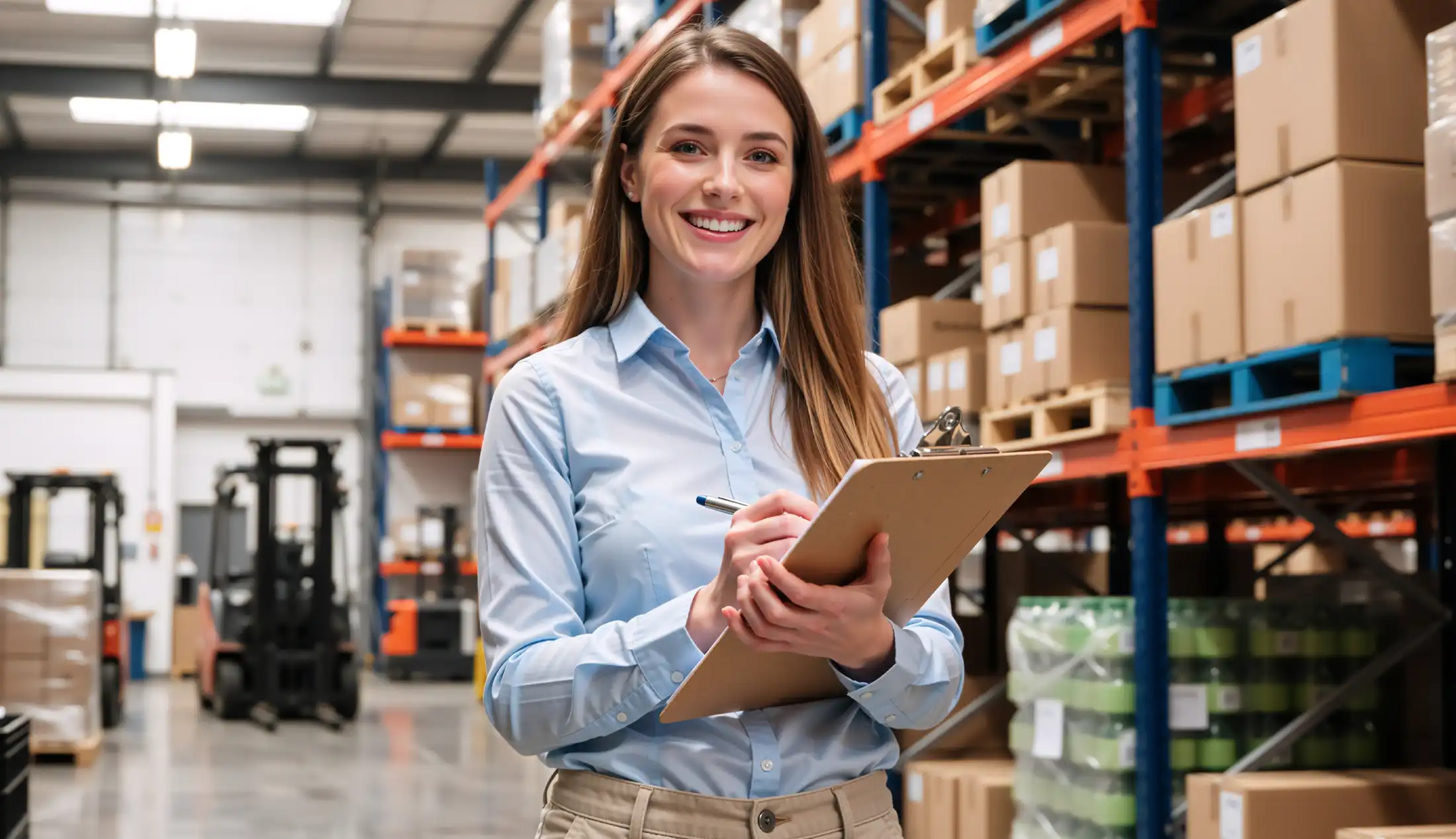 warehouse clerk holding a clipboard