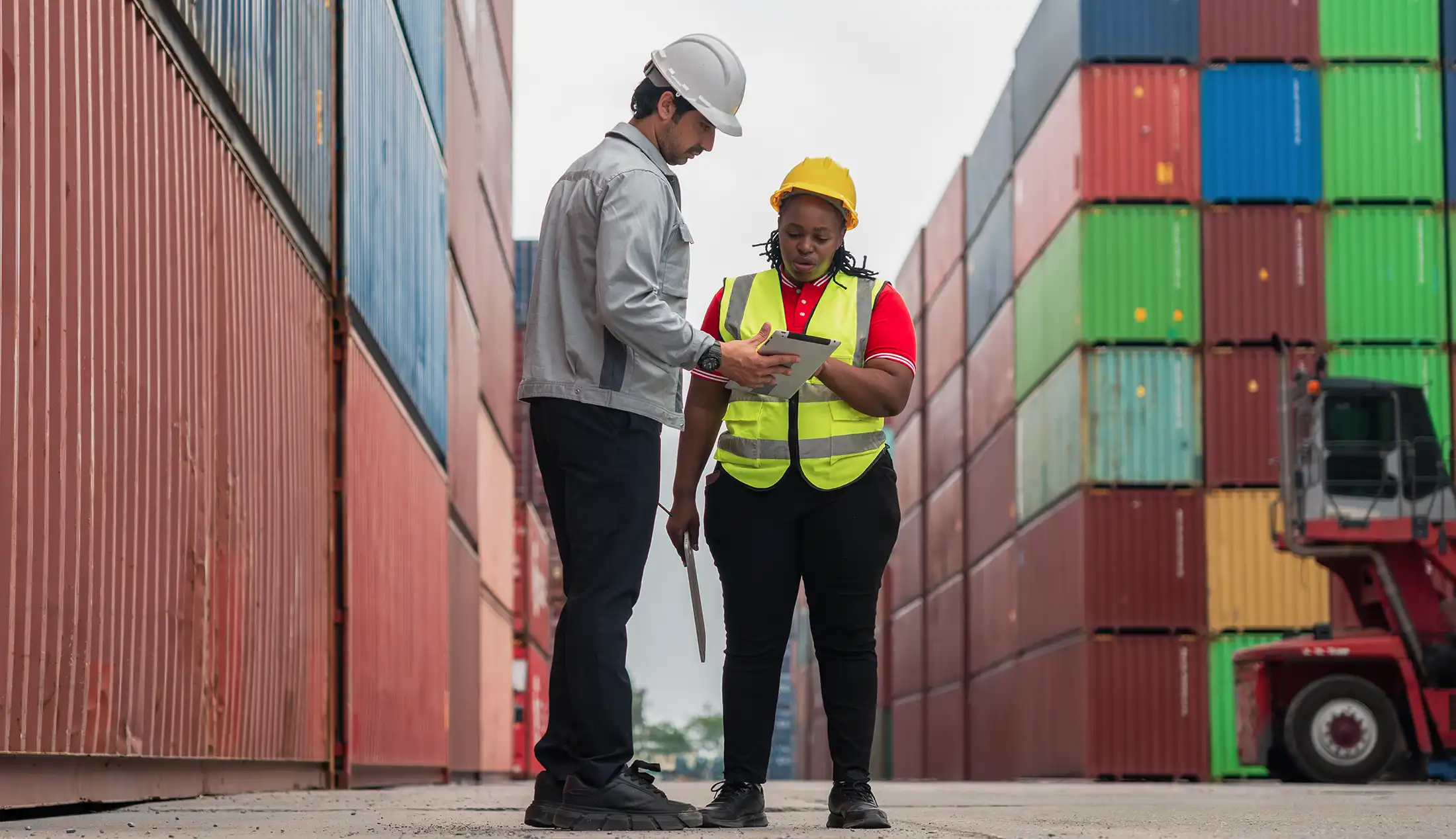 supervisors checking shipping data
