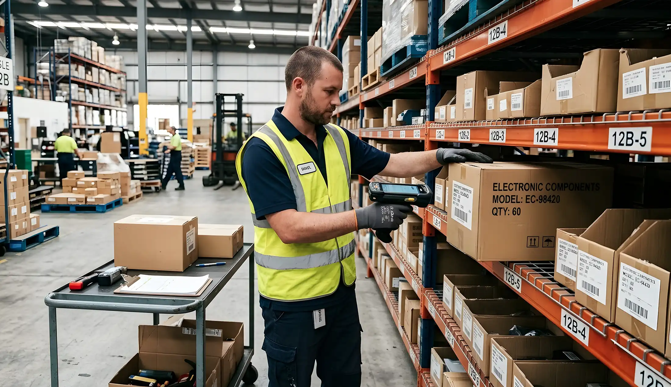 Male warehouse worker scanning barcode
